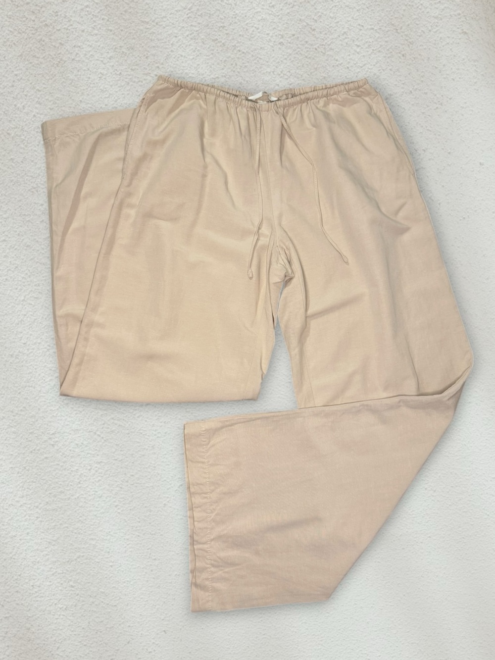 🟢3/$30 Coastal Beach Wide Leg Linen Pants Loose Fit Cream Size Medium H&M - Picture 6 of 8